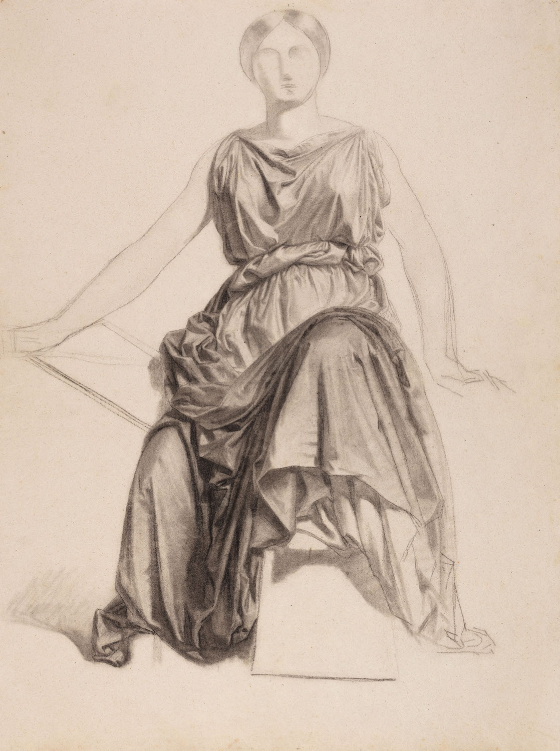 Figure Drawing of a Woman and the Drapery of Her Dress