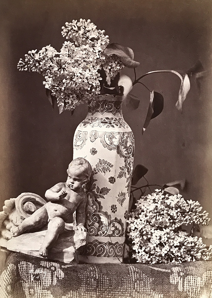 Charles Hippolyte Aubry - Still Life with Cherub, Pottery Vase and Flowers