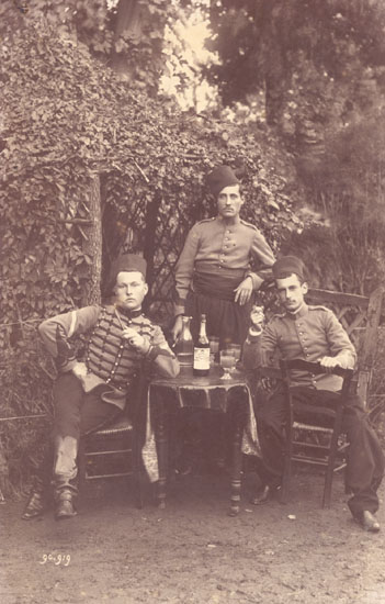 Group of French Soldiers Smoking and Drinking (Possibly Absinthe)