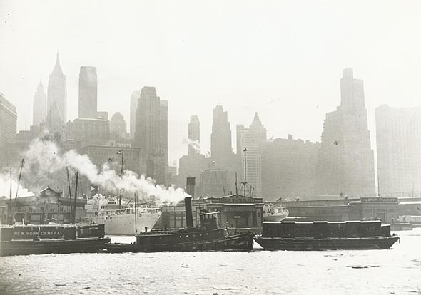 Ice-Bound Tug and Tow Boats in East River, New York City