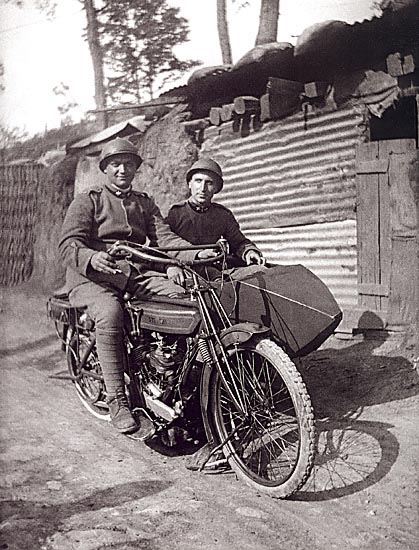 Italian Soldiers on Motor Bikes, WWI