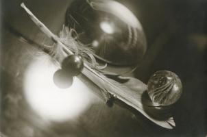 Emile Langui (Circle of) - Surreal Still Life of Feather, Marbles and Crystal