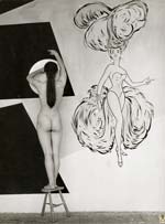 Raymond M. Clermont - Nude on a Step Chair with Artwork