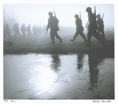 Korean War, Soldiers on March Near Icy Pond