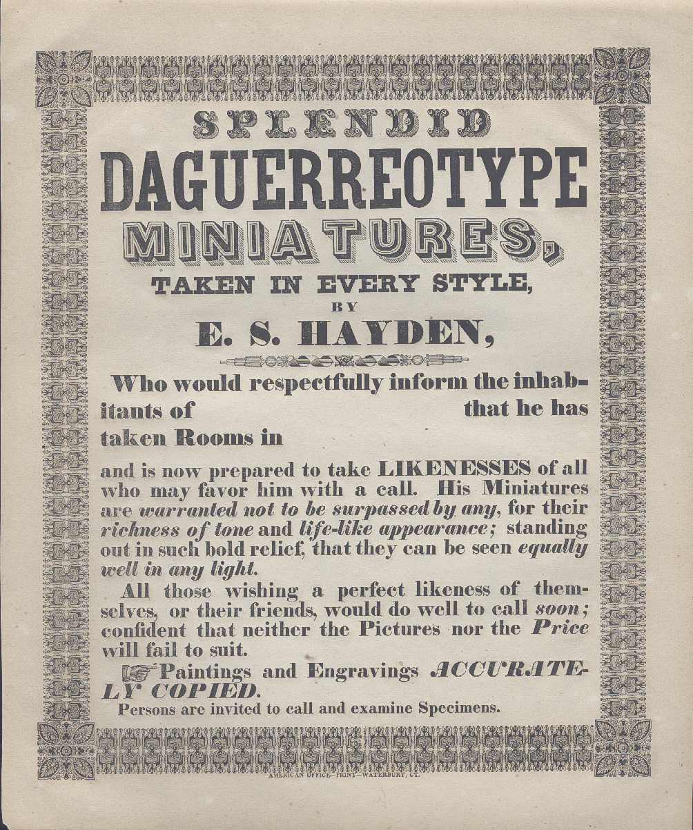 E.S. Hayden - Broadside Advertising the Daguerreotypist E.S. Hayden