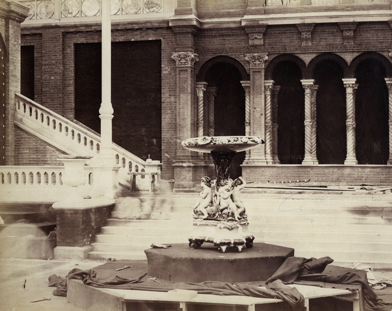 B. L. Spackman (attributed to) - Construction of the 1862 International Exhibition at South Kensington  [View with Garden Sculpture]