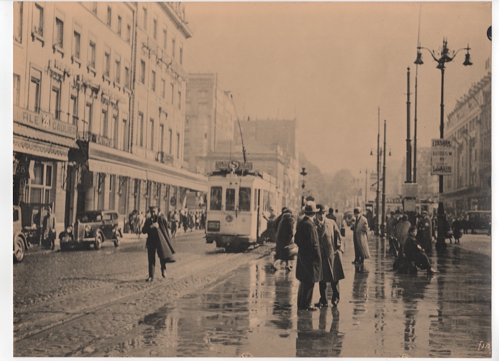 Leonard Misonne, Rainy Street with Tram in Brussels, Belgium