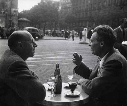 Robert Doisneau - Pierre Neveu and Author Aldous Huxley, on the Terrace of Flore Café, Saint-Germain-des-Prés, Paris, Drinking Wine
