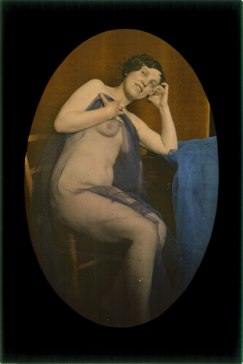 Anonymous - Female Nude Draped with Blue Veil