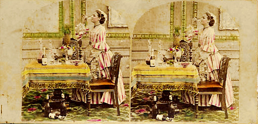 Maid Drinking Glass of Wine