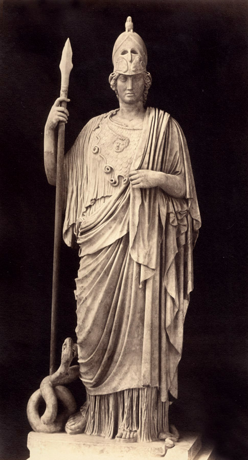 Statue of  Athena Helmed, Holding Spear, and Attended by Serpent, Rome, Italy
