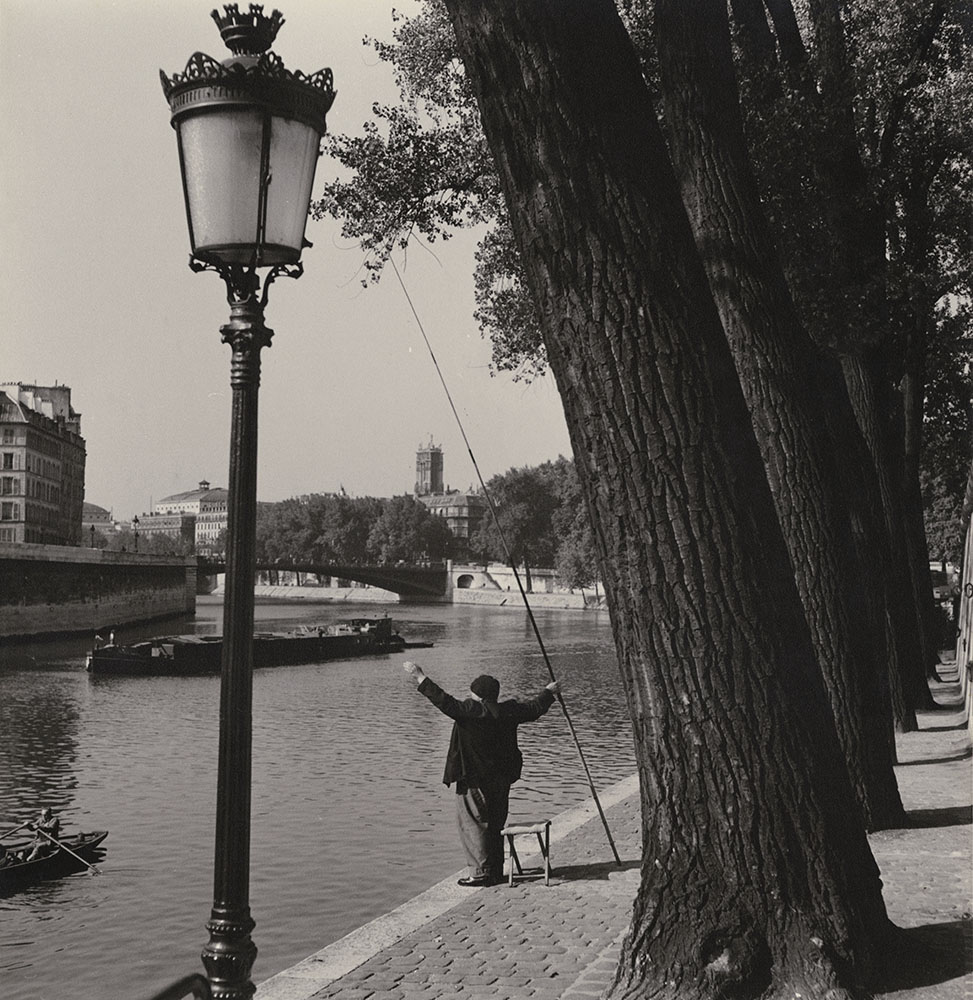 Albert Monier - Fisherman on the Seine on Ile Saint-Louis, Paris (Notre Dame in Background
