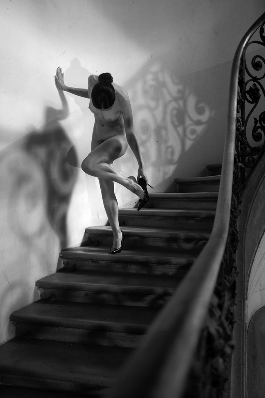 Stanko Abadžic - Female Nude on Stairs in High Heels