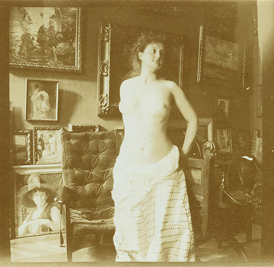 Auguste Pierre Delbet - Female Nude Study in the Studio (Standing)
