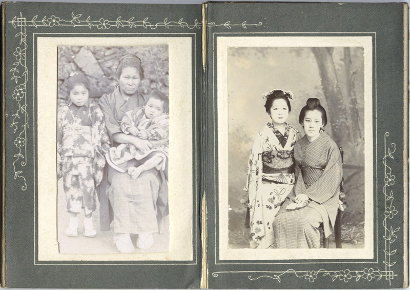 Accordion Photo Album Featuring Images of Geishas and Personal Family Photos