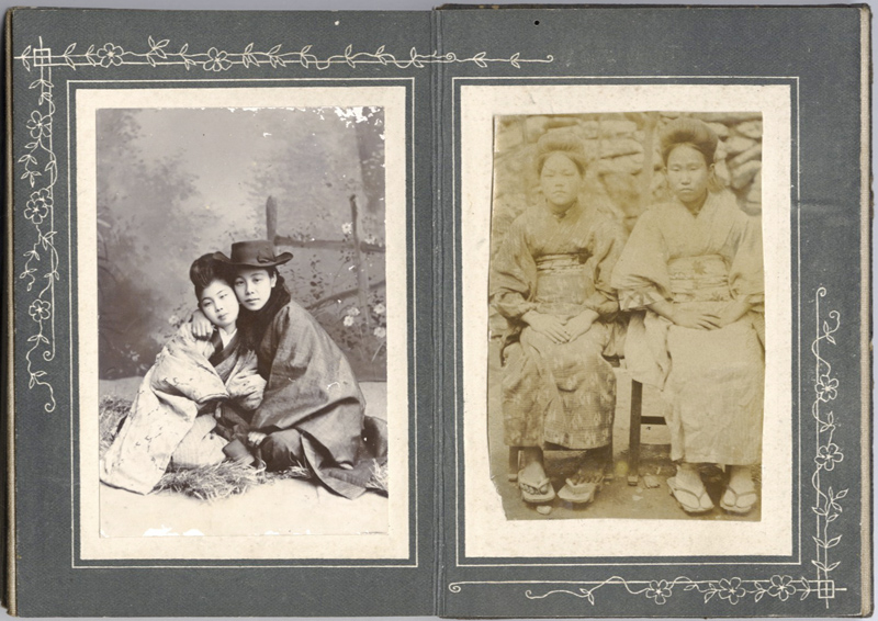 Accordion Photo Album Featuring Images of Geishas and Personal Family Photos