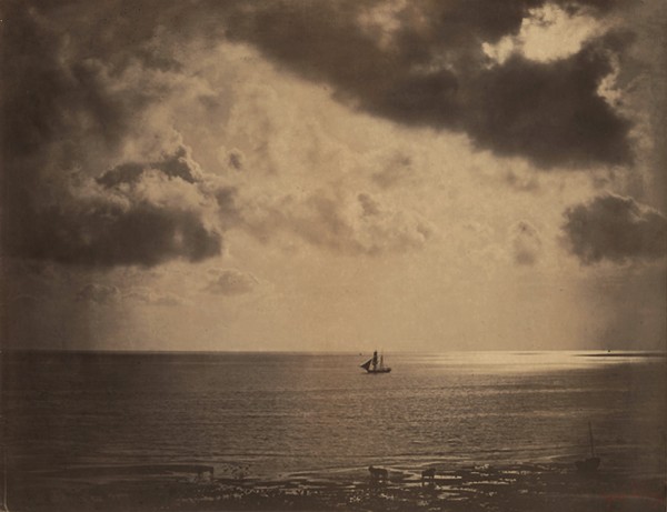 Gustave Le Gray: The Brig (Brick au Clare de Lune). Albumen print from wet plate negative, 12-7/8 x 16-3/8 in. (327 x 416 mm), 1856-57/1856-57, on original mount. Mounted, with photographer's red stamp at lower right.
