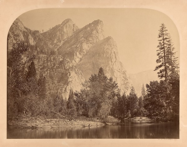 Carleton E. Watkins: Three Brothers, Yosemite. Albumen print from wet plate negative, 15-11/16 x 20-5/16 in. (400 x 517 mm), 1865c/1865c, on original mount. Ref. No. 16687 Carleton E. Watkins: Three Brothers, Yosemite. Albumen print from wet plate negative, 15-11/16 x 20-5/16 in. (400 x 517 mm), 1865c/1865c, on original mount. Ref. No. 16687