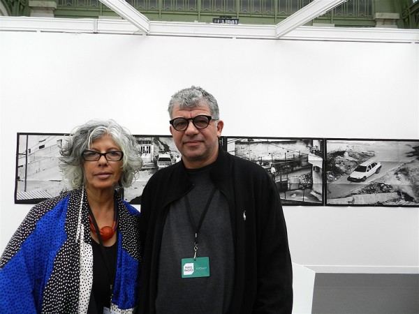 Chelouche Gallery: Nira Itzhaki, gallerist, left, artist Miki Kratsman, right. (Photo by Michael Diemar)
