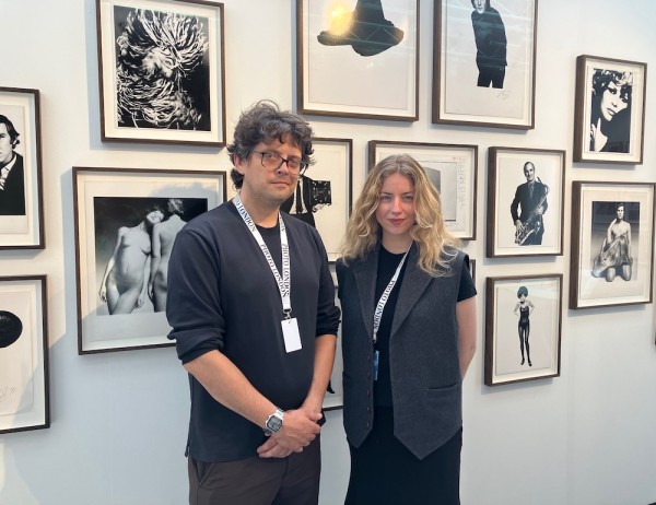 Fenton Bailey, David Bailey’s son, and Malak Kabbani, Camera Eye Ltd. (Photo Credit Michael Diemar)