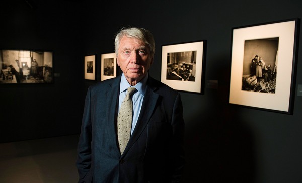 Don McCullin, in front of his exhibition at Photo London. (Photo by Jeff Spicer / Getty Images for Photo London)